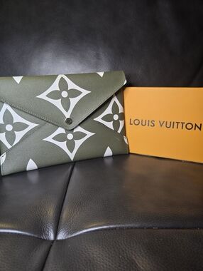 Luxury Green & White Monogram Envelope Pouch/Clutch
